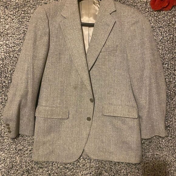 American Trend Men's Vintage Gray Blazer Herringbone Gold Buttons wool - Picture 1 of 9